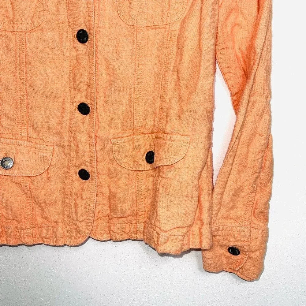 J. Jill 100% Linen Neon Orange Button Utility Jacket Xsmall Women’s